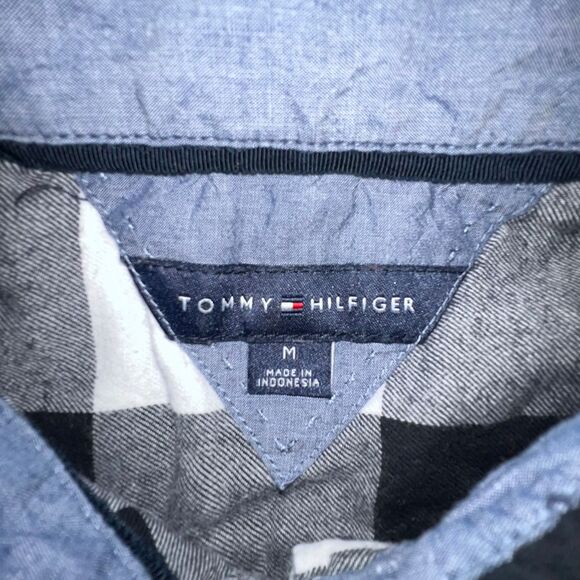 Tommy Hilfiger Shirt Women Medium Black Plaid Collard Classic Everday Henley Top - Picture 10 of 10